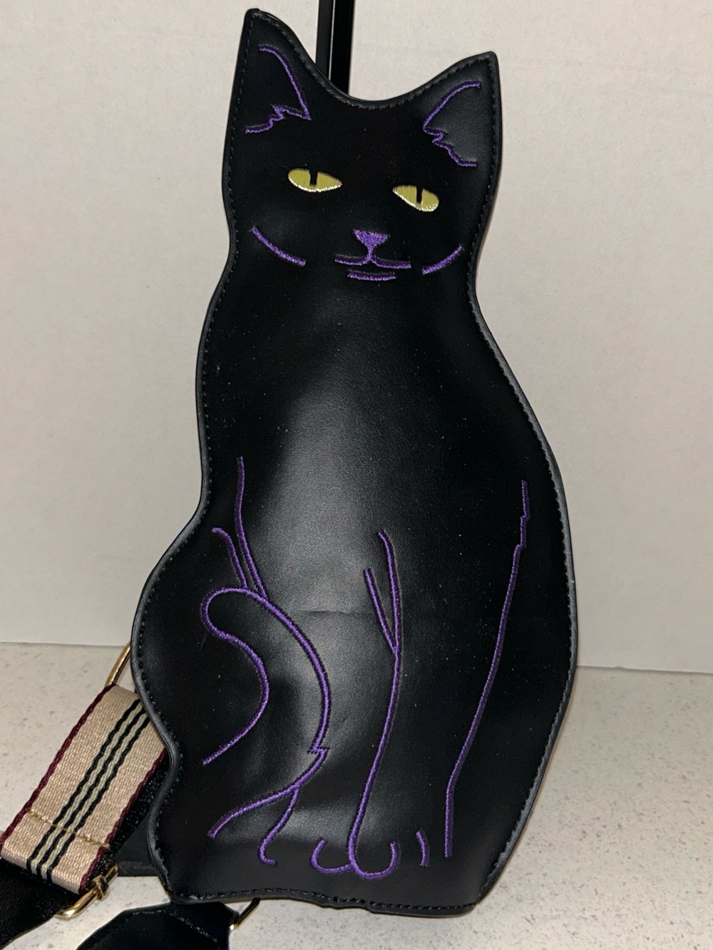 Black Cat Sling Bag with Purple Stitching - Pets Cat